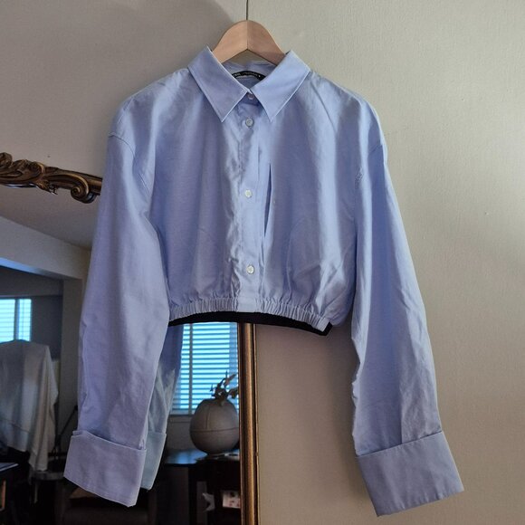Zara Cropped Cotton Shirt Size M - Picture 2 of 6